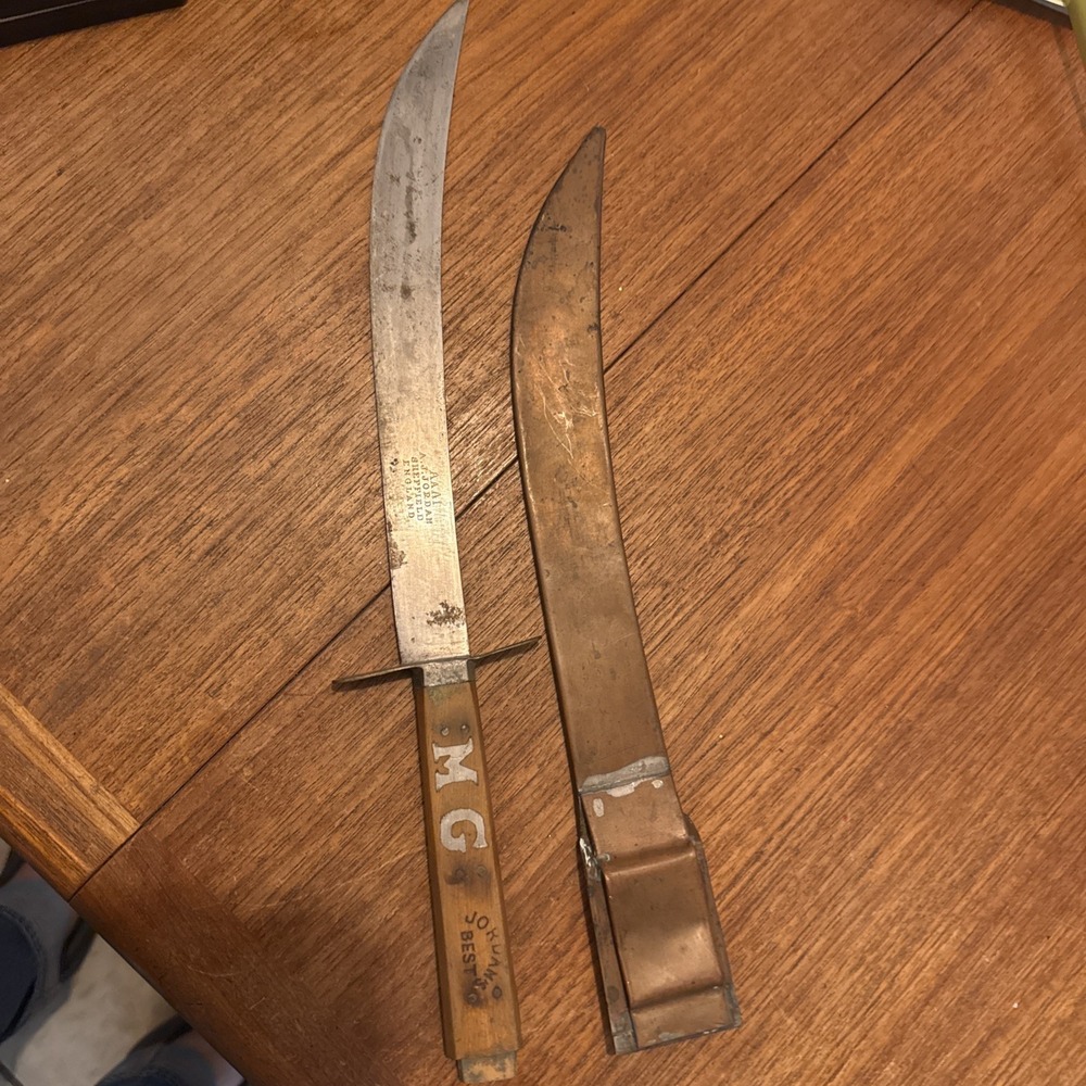 J. Jordan Sheffield England Jordan's Best Butcher Scimitar Knife Copper Sheath
